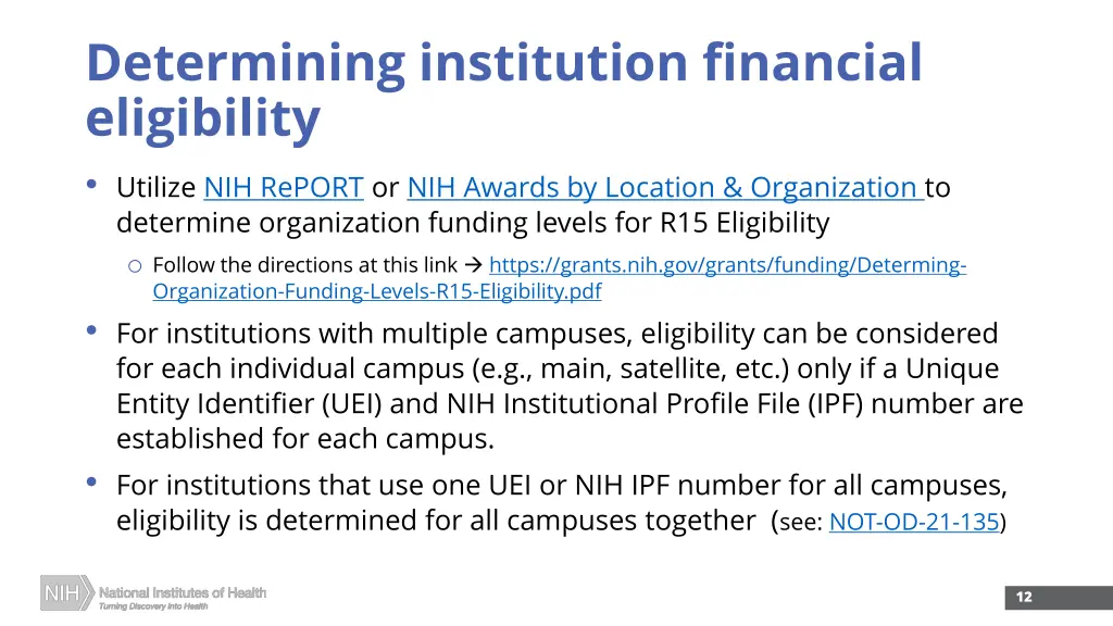 determining institution financial eligibility