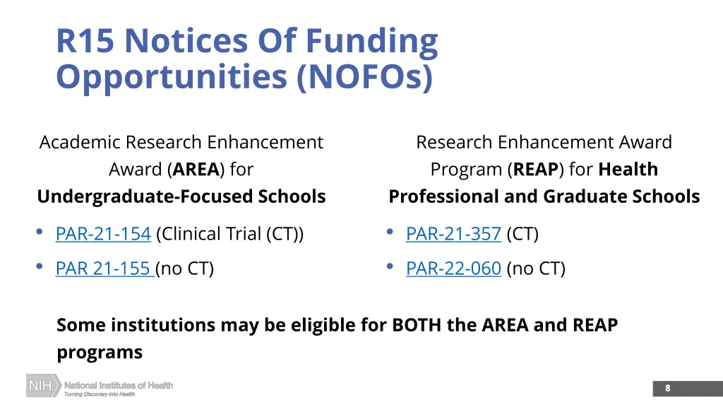 r15 notices of funding opportunities nofos