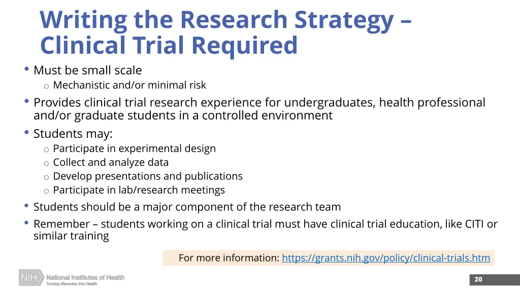 writing the research strategy clinical trial