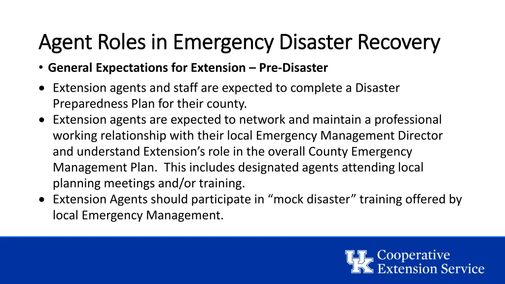 agent roles in emergency disaster recovery agent
