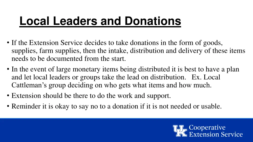 local leaders and donations