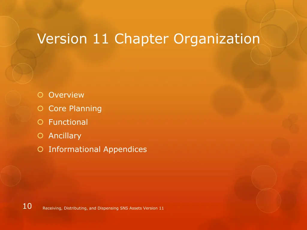 version 11 chapter organization
