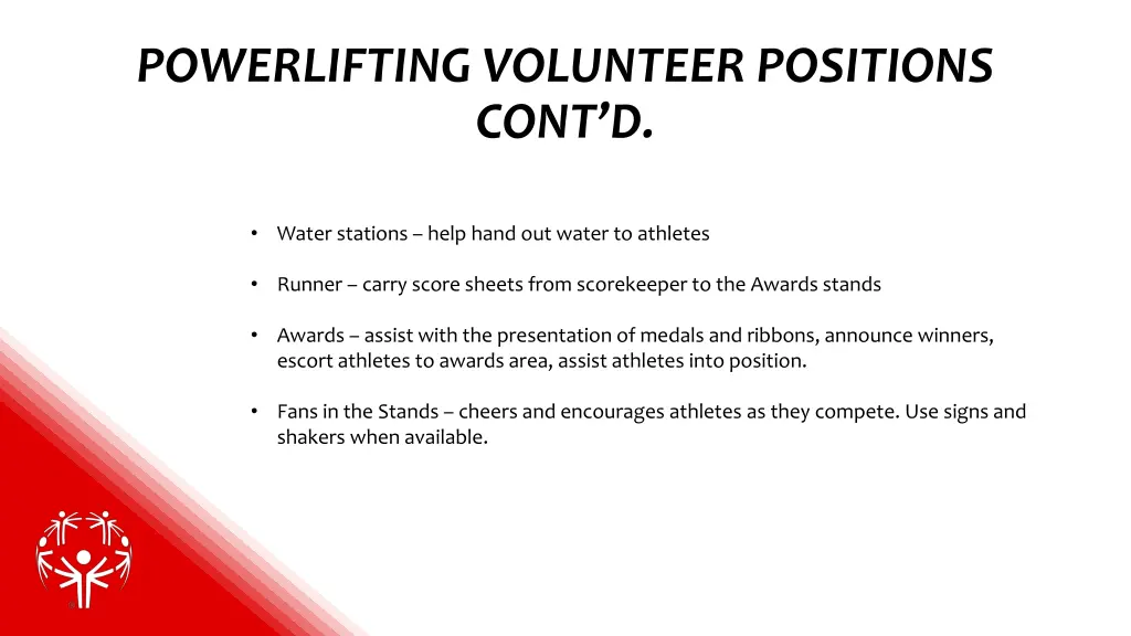 powerlifting volunteer positions cont d