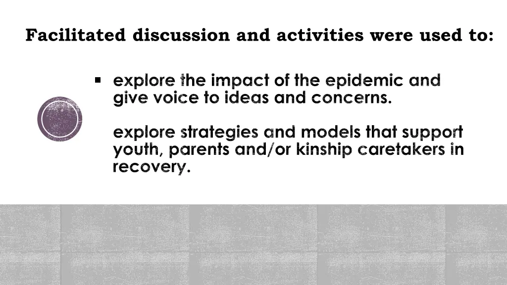 facilitated discussion and activities were used to