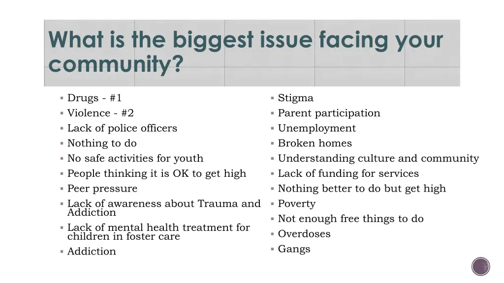 what is the biggest issue facing your community