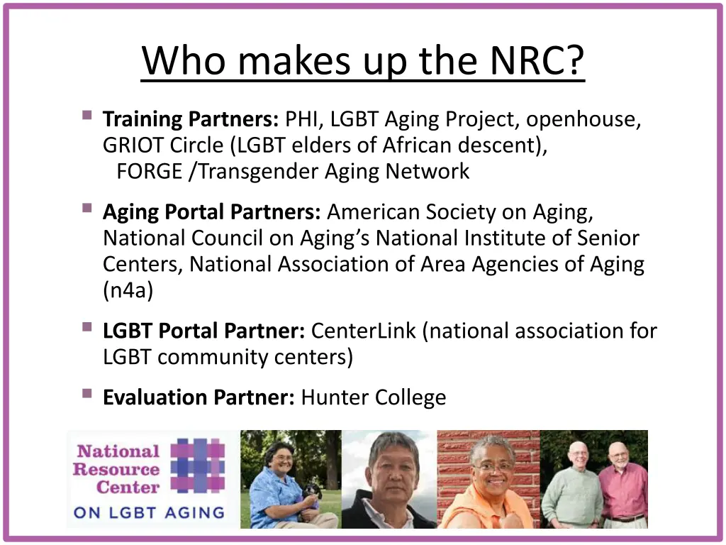 who makes up the nrc training partners phi lgbt