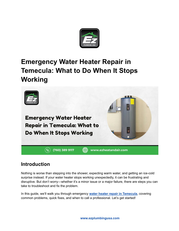 emergency water heater repair in temecula what