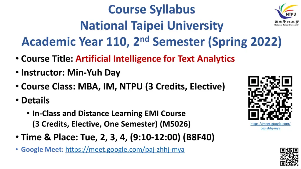 course syllabus national taipei university