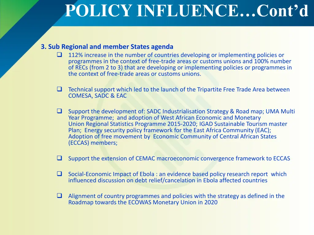 policy influence cont d