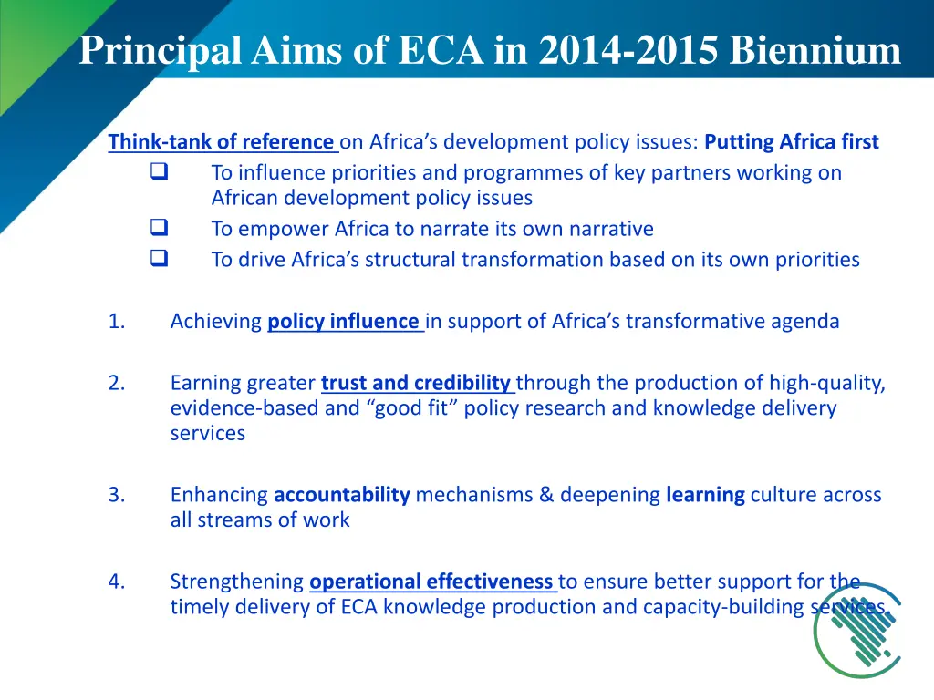 principal aims of eca in 2014 2015 biennium