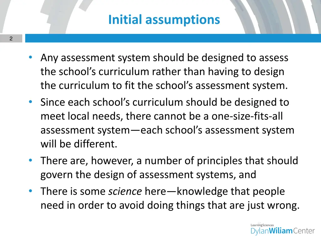 initial assumptions