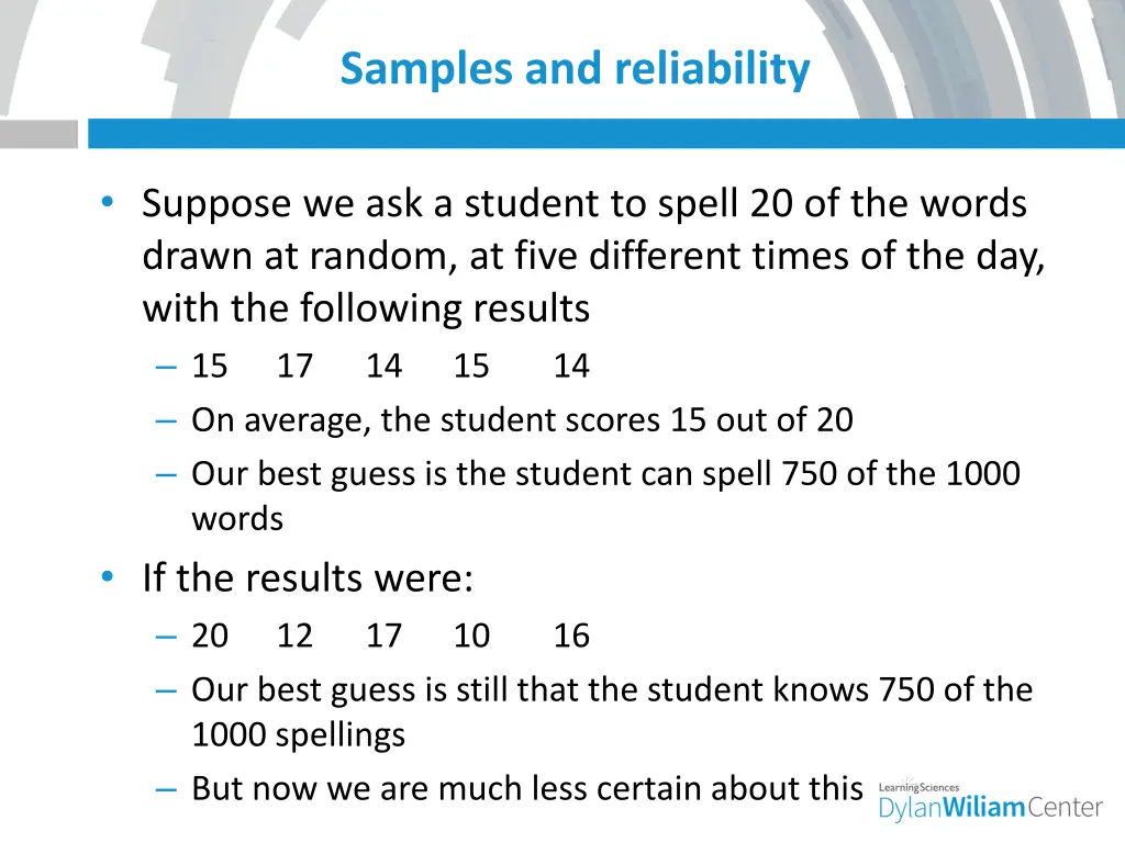 samples and reliability