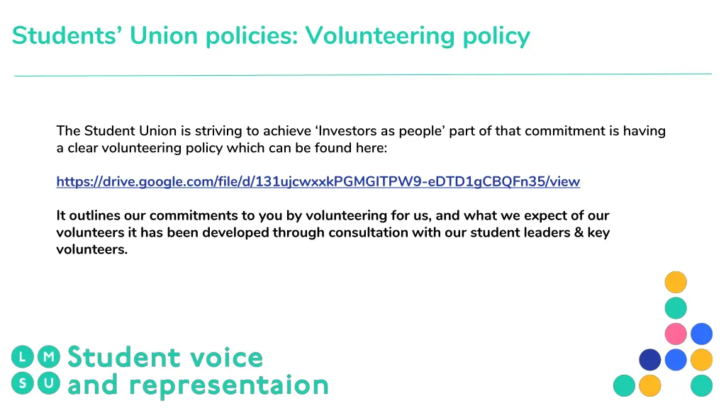 students union policies volunteering policy