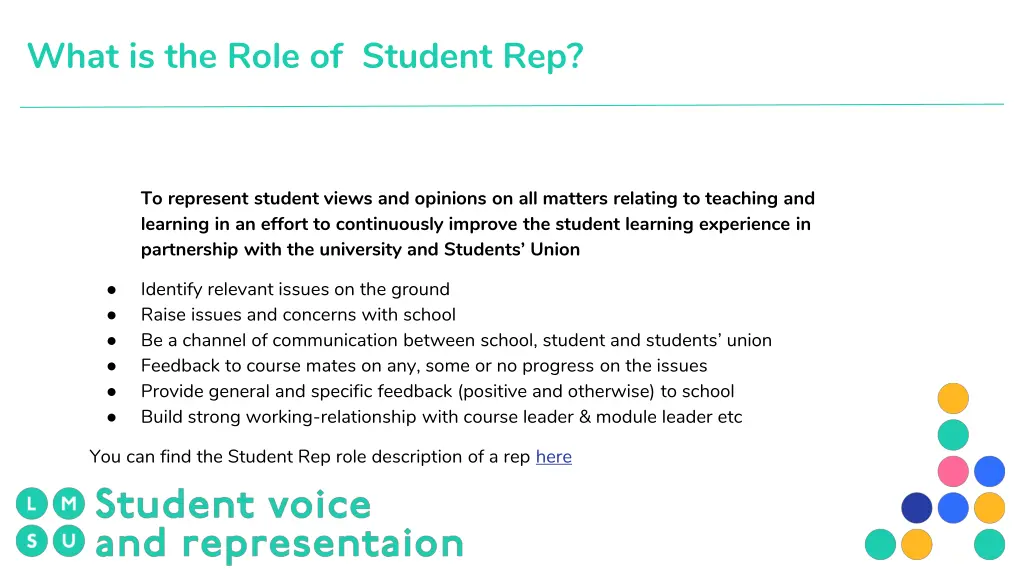 what is the role of student rep 1