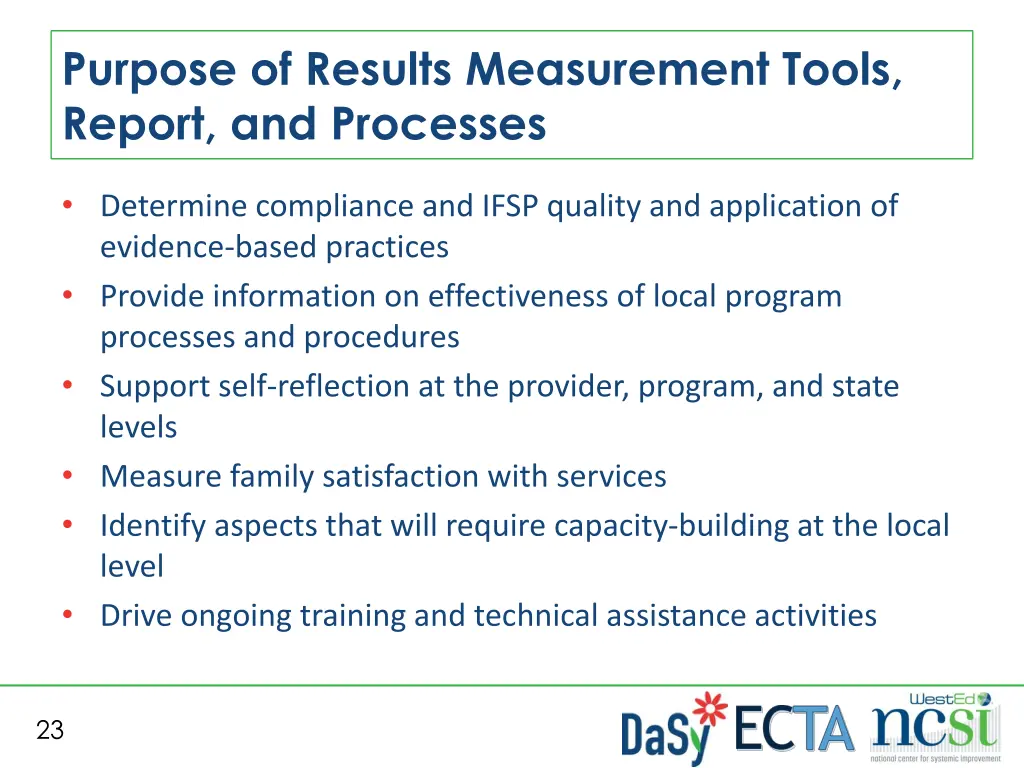 purpose of results measurement tools report