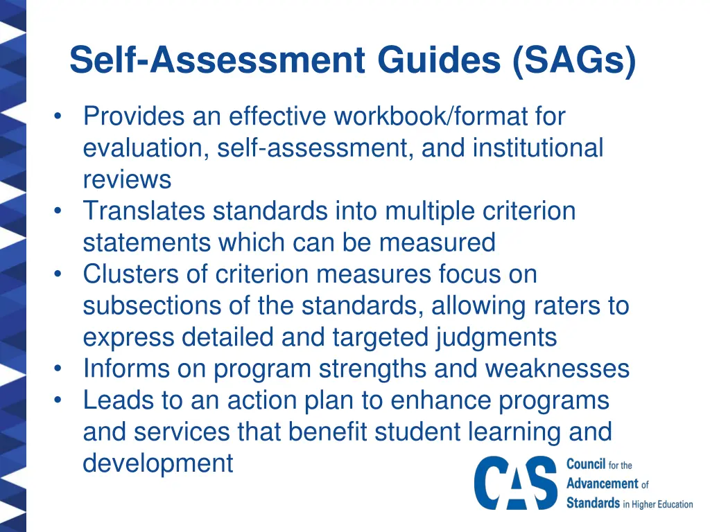 self assessment guides sags