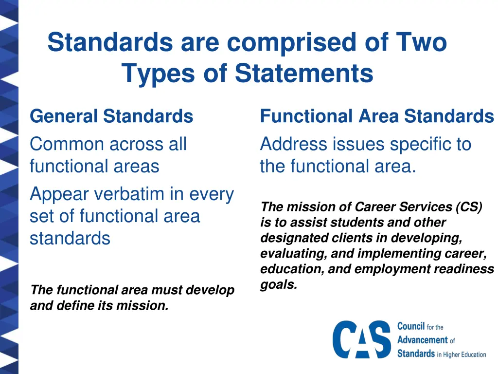 standards are comprised of two types of statements