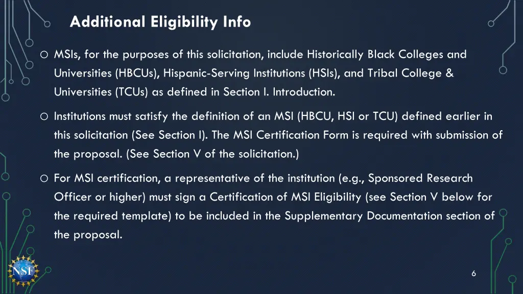 additional eligibility info