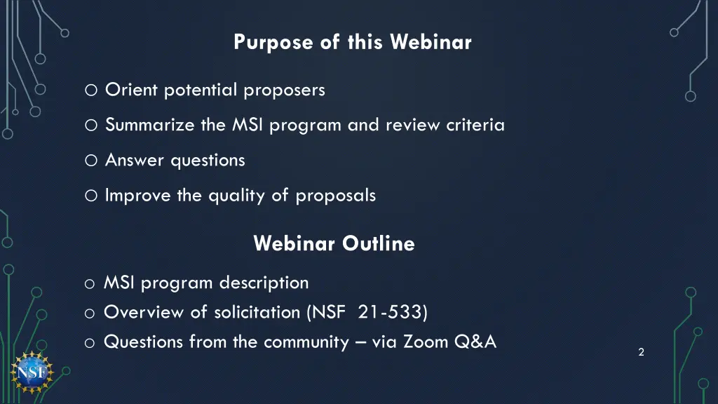 purpose of this webinar