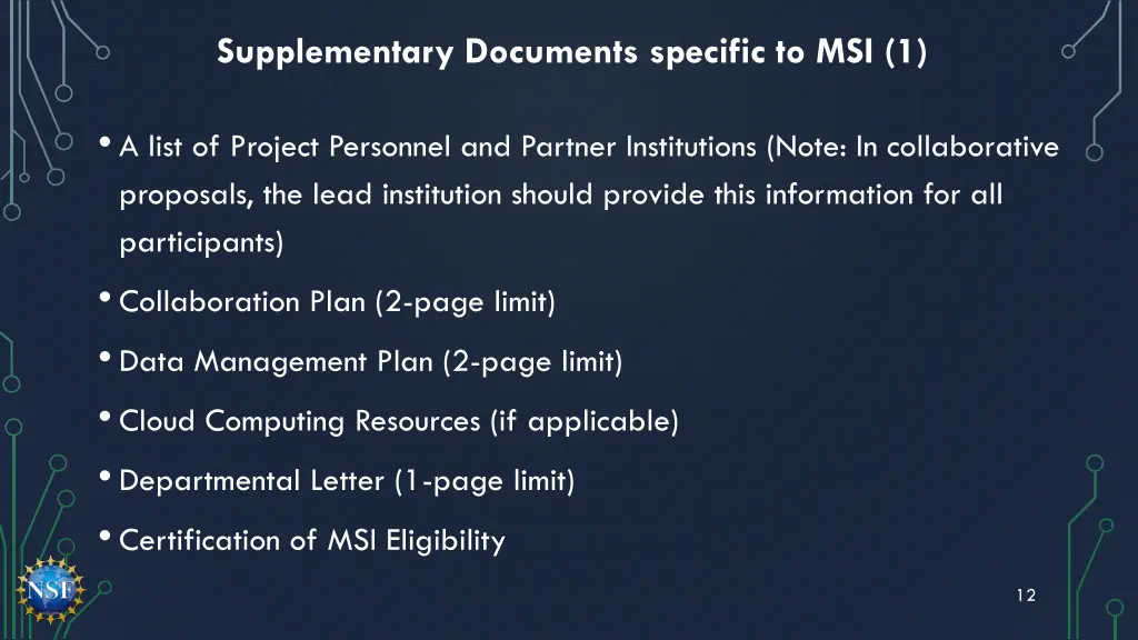supplementary documents specific to msi 1