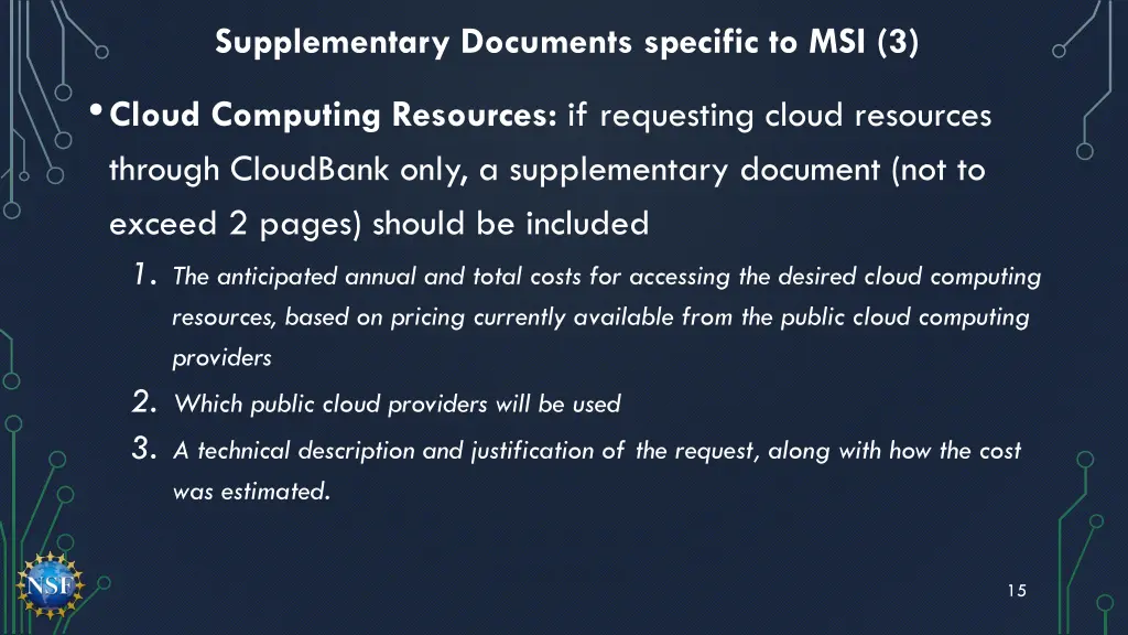 supplementary documents specific to msi 3 cloud
