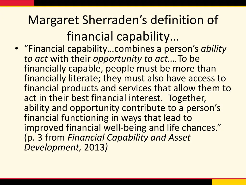 margaret sherraden s definition of financial