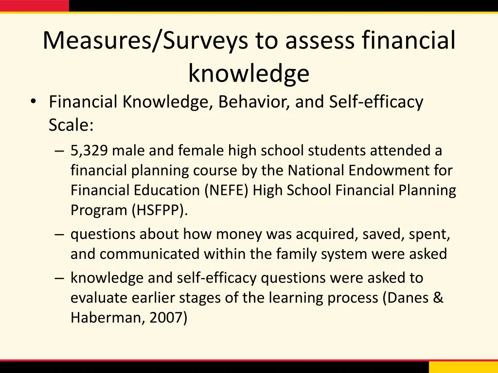 measures surveys to assess financial knowledge 1