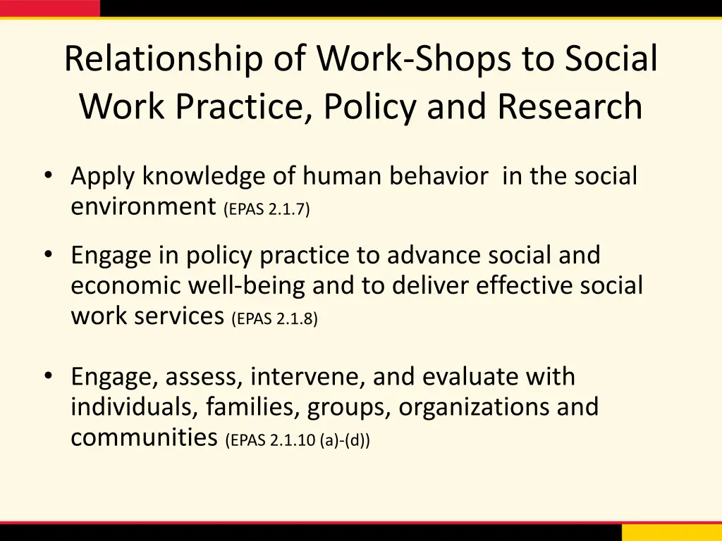 relationship of work shops to social work 1