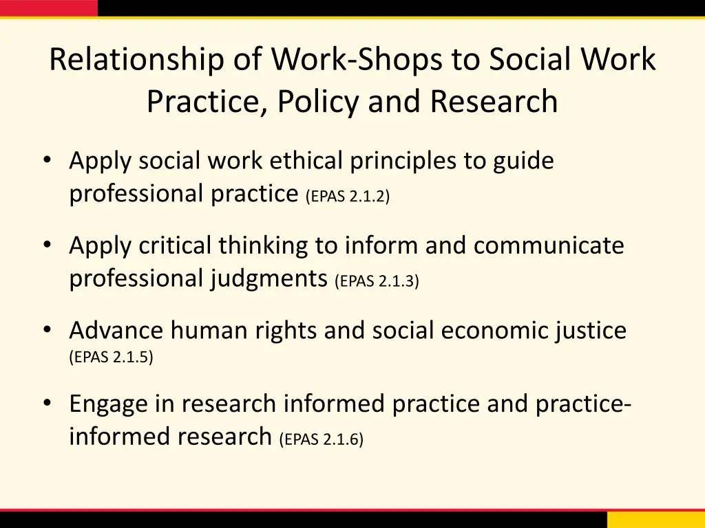 relationship of work shops to social work