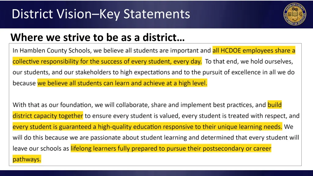 district vision key statements