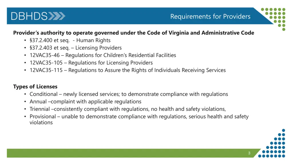 requirements for providers 1