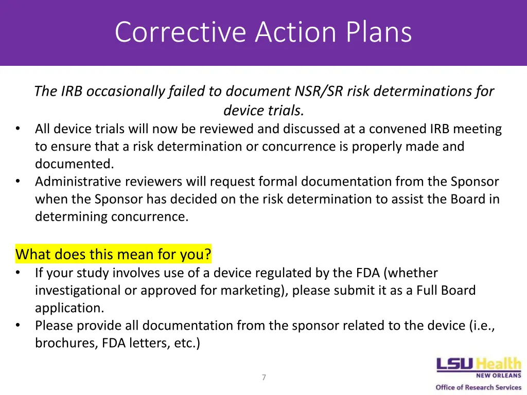 corrective action plans