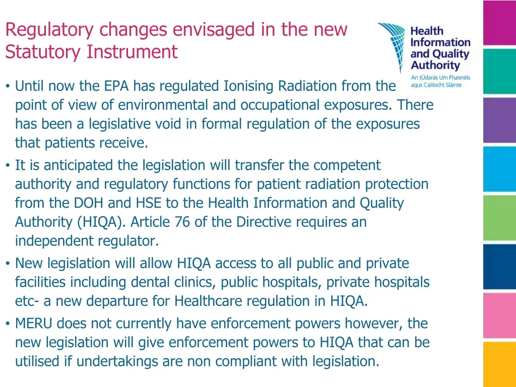 regulatory changes envisaged in the new statutory