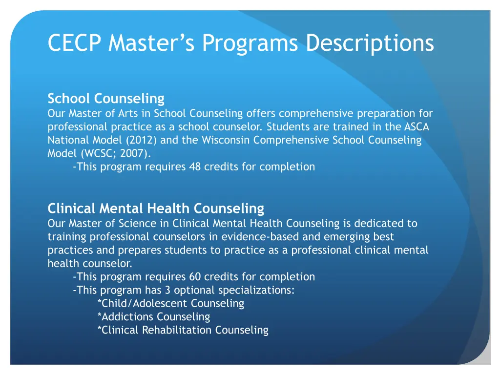 cecp master s programs descriptions