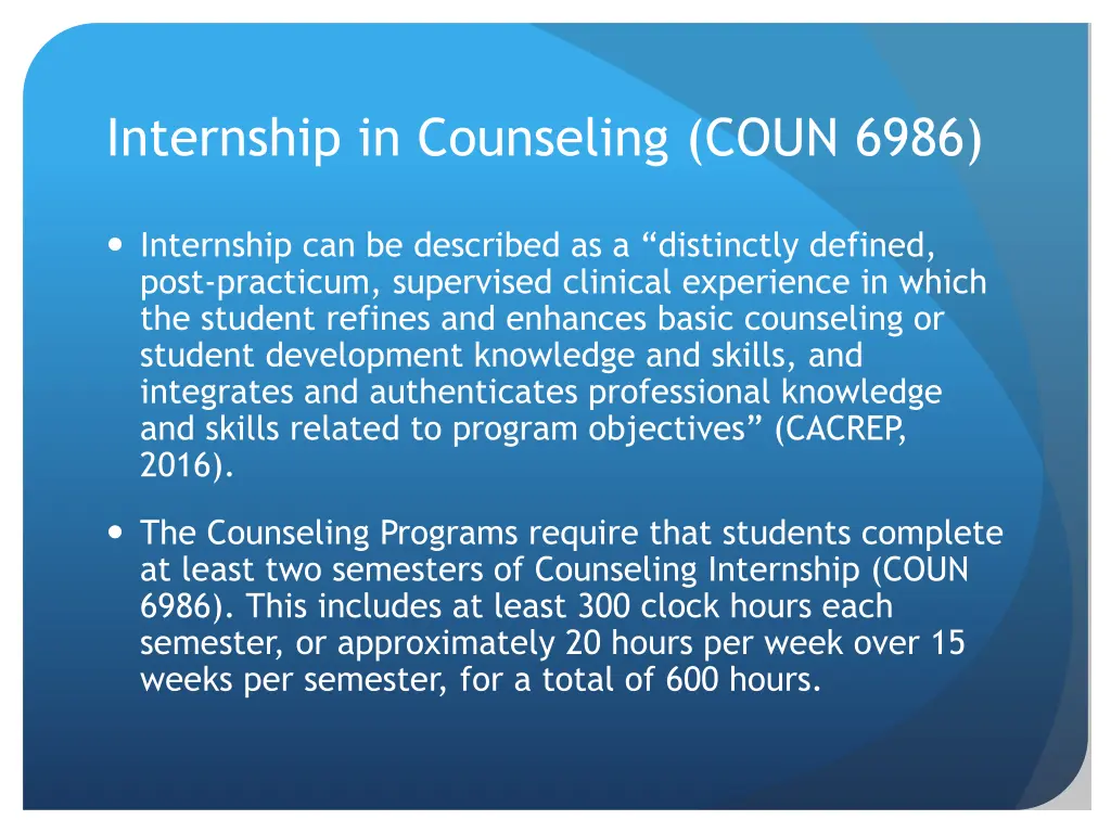 internship in counseling coun 6986