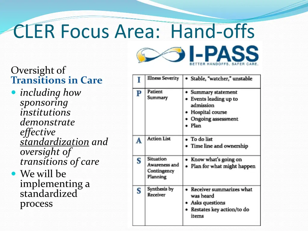 cler focus area hand offs