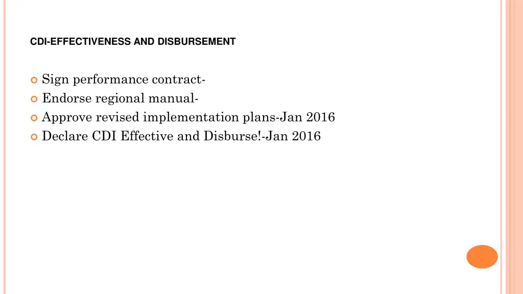 cdi effectiveness and disbursement