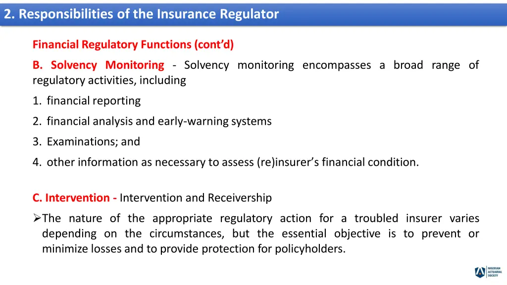 2 responsibilities of the insurance regulator 2
