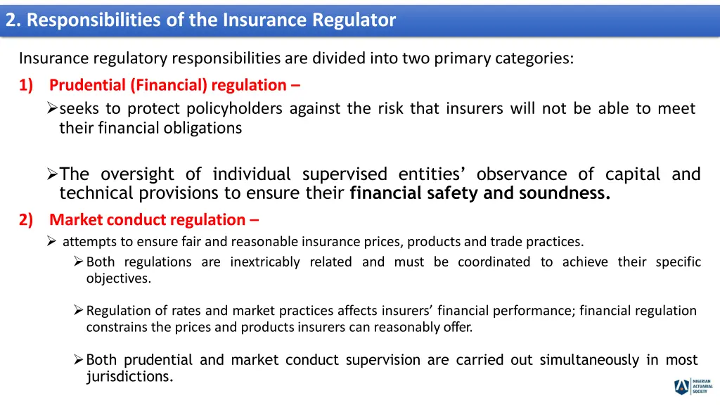 2 responsibilities of the insurance regulator
