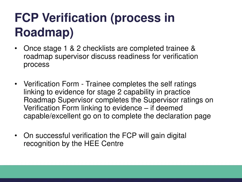 fcp verification process in roadmap