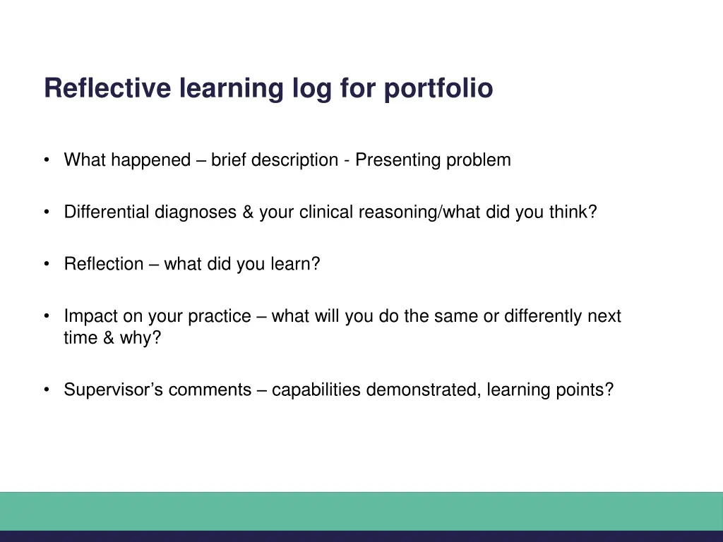reflective learning log for portfolio