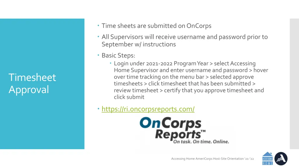time sheets are submitted on oncorps