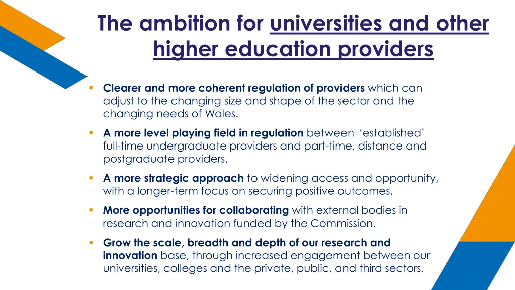the ambition for universities and other higher