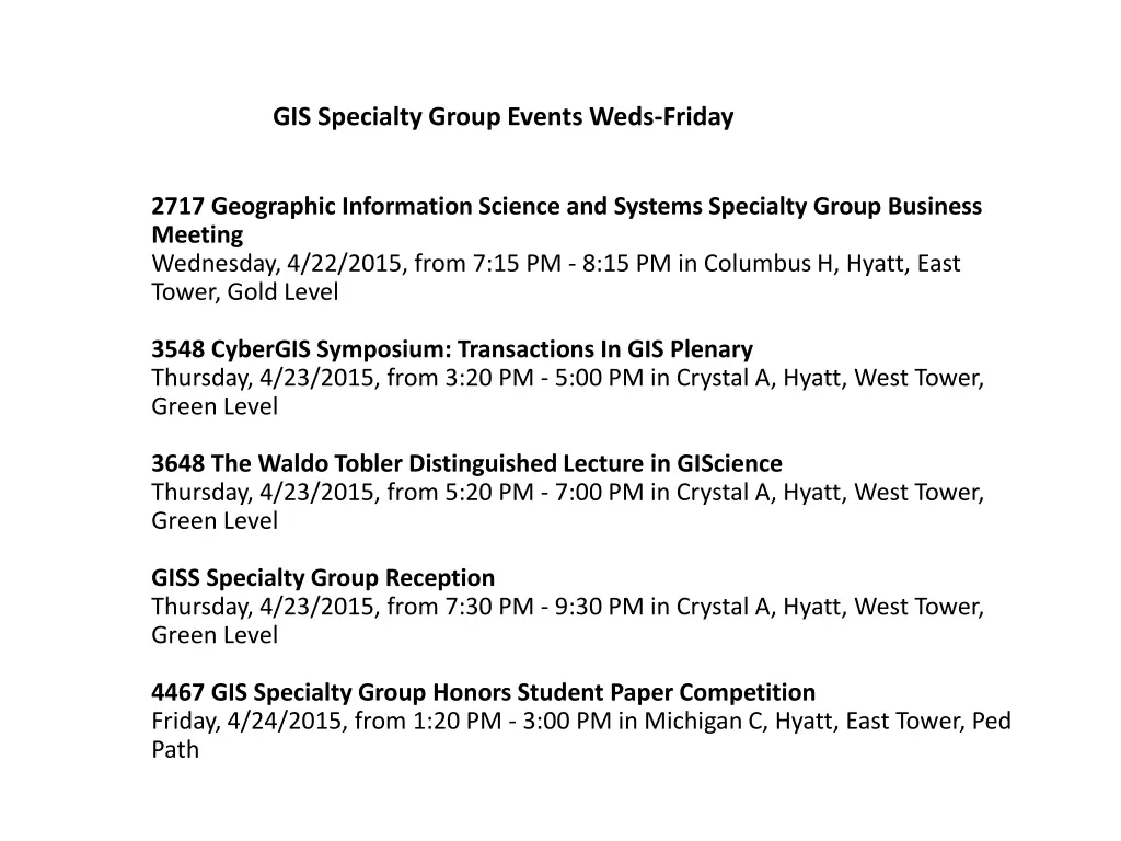gis specialty group events weds friday