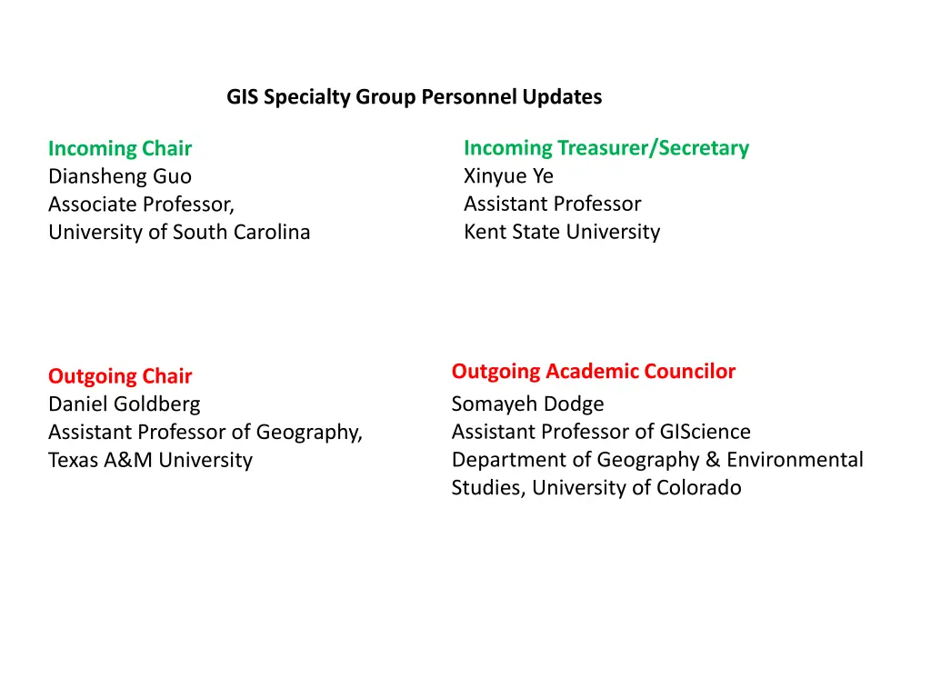 gis specialty group personnel updates