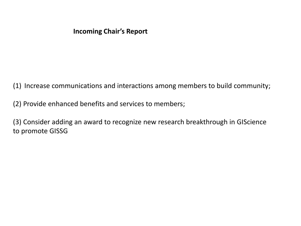 incoming chair s report