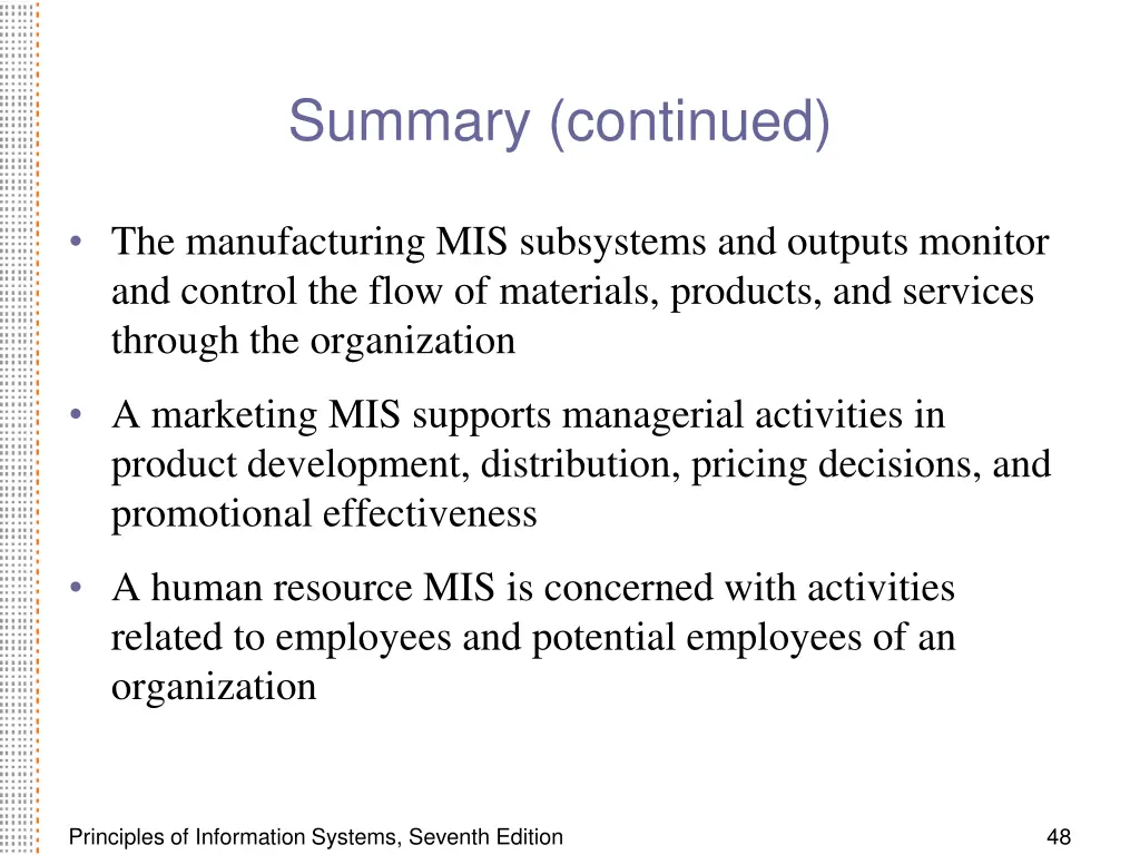 summary continued