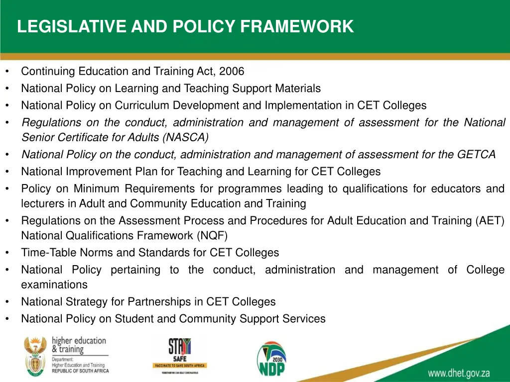 legislative and policy framework