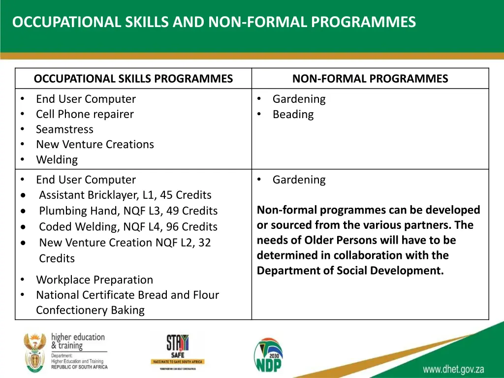 occupational skills and non formal programmes 1