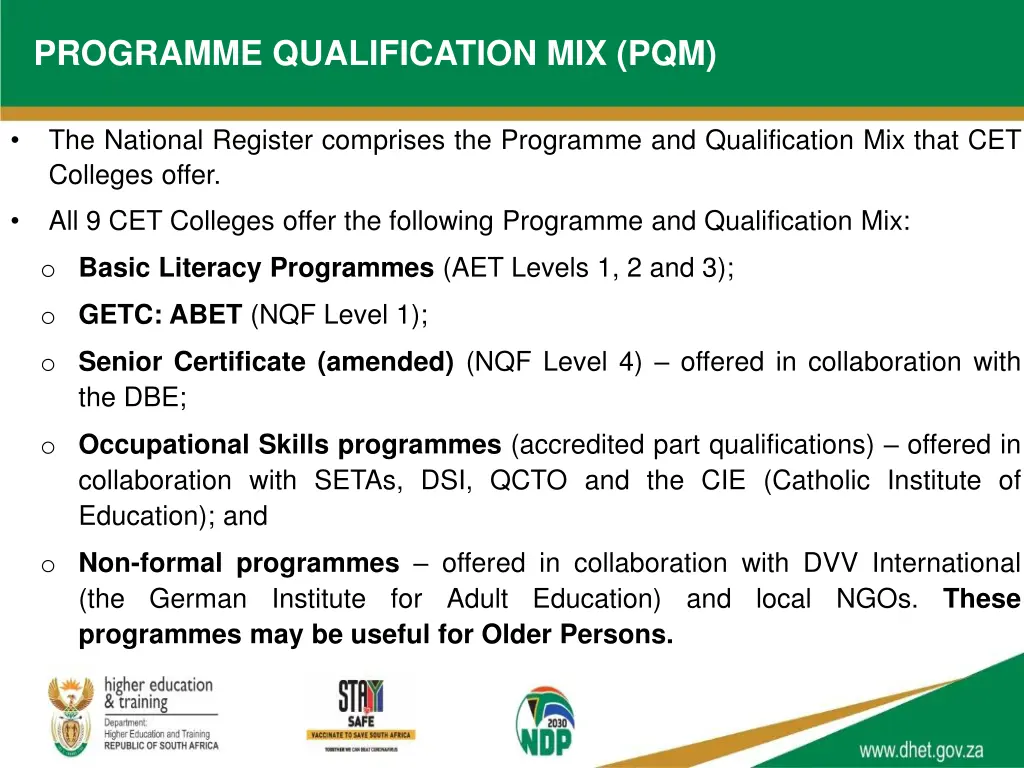 programme qualification mix pqm